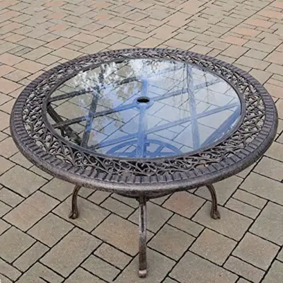 Oakland Living 2016-T-AB Cast Aluminum 48-Inch Round Tempered Glass Top Patio Dining Table, Antique Bronze - 48 inch round cast aluminum patio tables - B09Q982616