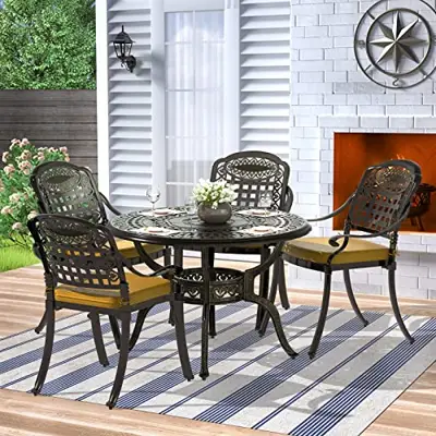 MEETWARM 5 Piece Patio Dining Set, Outdoor All-Weather Cast Aluminum Dining Table Set, Patio Furniture Set for Backyard… - 5 piece cast aluminum patio furniture - B09DSFV134