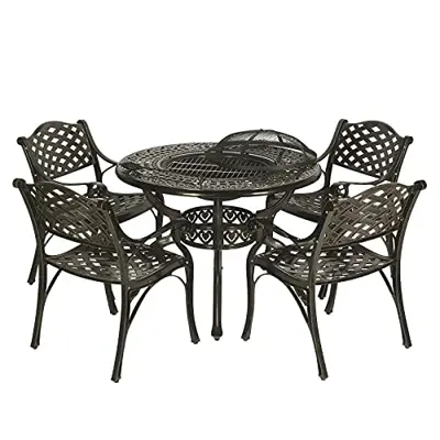 MEETWARM 5-Piece Outdoor Furniture BBQ Dining Set, All Weather Cast Aluminum Patio Garden Set with 4 Chairs, 1 Round… - 5 piece cast aluminum patio furniture - B09FSZJJPF