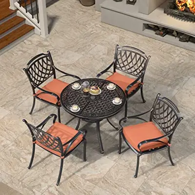 PURPLE LEAF Outdoor Dining Set Cast Aluminum 5-Piece Patio Furniture Set with 4 Dining Armchairs and 37