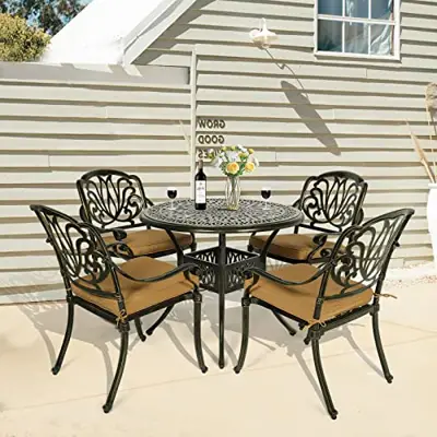 W WARMHOL 5-Piece Outdoor Patio Dining Set, All-Weather Cast Aluminum Patio Furniture Set for Backyard Garden Deck with… - 5 piece cast aluminum patio furniture - B0B4D46JTP