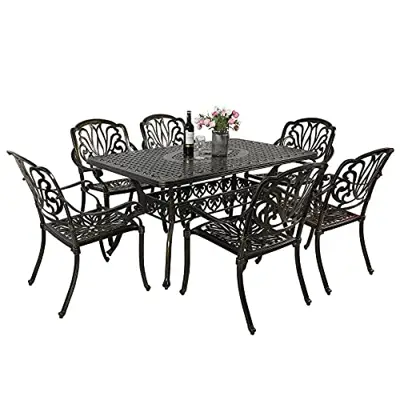 VIVIJASON 7-Piece Patio Furniture Dining Set, All-Weather Cast Aluminum Outdoor Conversation Set, Include 6 Chairs and a… - 7-piece cast aluminum outdoor dining sets - B09B2C7TT7