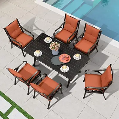 PURPLE LEAF 7 Pieces Patio Dining Set with 6 Cushioned Chairs and All Weather Cast Aluminum Table for Outside Deck Yard… - 7-piece cast aluminum outdoor dining sets - B09DYY2TH1