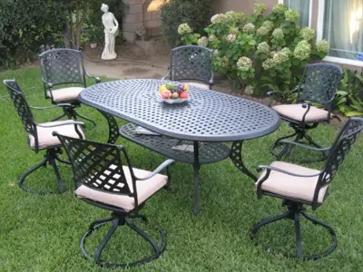 Dining Set Outdoor Cast Aluminum Patio Furniture 7 Piece KL208110T with 6 Swivel Rockers CBM1290 - 7 piece cast aluminum patio set - B00EK09N5E