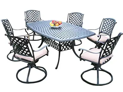 Dining Set Outdoor Cast Aluminum Patio Furniture 7 Piece KL4272 with 6 Swivel Rockers - Seven piece cast aluminum patio sets - B00ERP0B8U