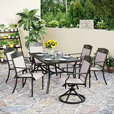 PHI VILLA Patio Table Sets for 6, Outdoor Patio Furniture Dining Set with 1 Metal Steel Rectangular Dining Table with 1… - 7-piece cast aluminum patio sets - B0B1TZ9TGP