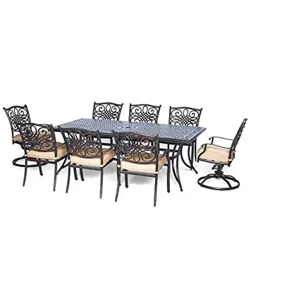 Hanover TRADDN9PCSW-2, Cast/Cast - 9 piece cast aluminum patio furniture - B019589PO4