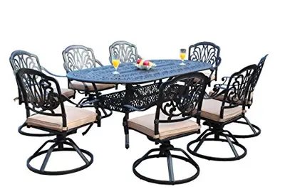 GrandPatioFurniture.com CBM Patio Elisabeth Collection Cast Aluminum 9 Piece Dining Set with 8 Swivel Rockers SH216-8S… - 9 piece cast aluminum patio furniture - B071CZTHTT