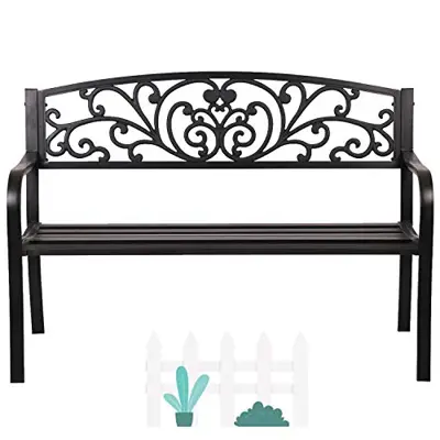 Lucky Shop Metal Outdoor Bench Patio Bench Garden Park Bench Iron Cast Aluminum Romantic Flower Antique Decoration Bench… - black cast aluminum garden benches - B08G4VKXC9