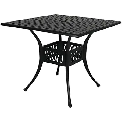 Sunnydaze Square Patio Dining Table - Outdoor Heavy-Duty Black Cast Aluminum - 4-Person Outside Patio Furniture with Umbrella Hole - Modern Dinette Table - Outdoor Patio Table - 35-Inch - black cast aluminum outdoor dining tables - B0713WBLKF