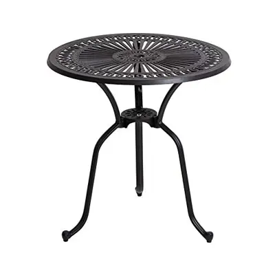 Crestlive Products All Weather Patio Bistro Table Outdoor Round Dining Table with Umbrella Hole, Cast Aluminum Market Umbrella Table, 27.36’’Diameter,Black with Bronze Spot - black cast aluminum outdoor dining tables - B09FPVNXG2