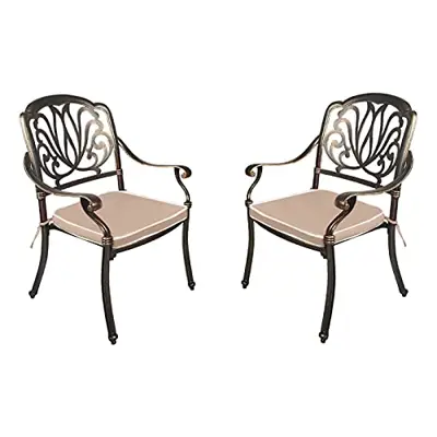 Grepatio 2 Piece Outdoor Cast Aluminum Dining Chairs, Modern Patterned Back Chairs, Antique Bronze (Lattice Weave - 2… - black cast aluminum patio chairs - B09B38Q6PM