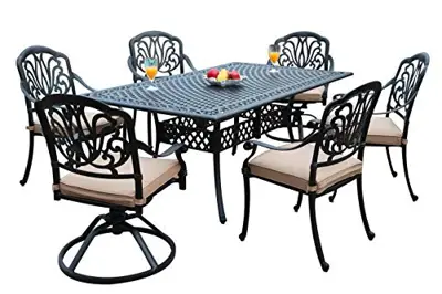 GrandPatioFurniture.com CBM Patio Elisabeth Collection Cast Aluminum 7 Piece Dining Set with A Rectangle Table 2 Swivel… - black cast aluminum patio dining sets - B06Y3PKPF3