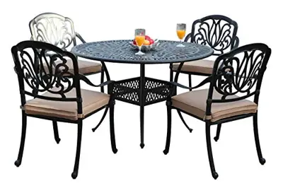 GrandPatioFurniture.com CBM Patio Elisabeth Collection Cast Aluminum 5 Piece Rosedown Dining Set with 4 Arm Chairs SH256… - black cast aluminum patio dining sets - B071HXKWNL