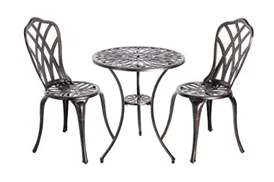 Patio Sense 62696 Theon Bistro Set Cast Aluminum Construction Lightweight & Easy Mobility Outdoor Seating - Antique… - bronze cast aluminum bistro sets - B07FYRP3R4