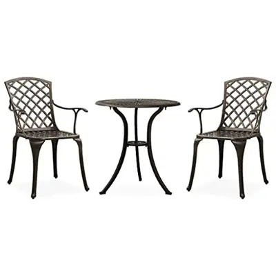 vidaXL Bistro Set 3 Piece Outdoor Patio Balcony Backyard Terrace Dinner Dining Lounge Table Chairs Home Furniture Cast… - bronze cast aluminum bistro sets - B092V9PGKX