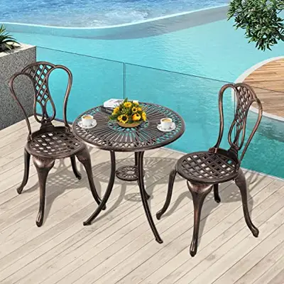 Verano Garden 3 Piece Outdoor Bistro Set Rust-Resistant Cast Aluminum Patio Bistro Set Antique Finish, Weather Resistant… - bronze cast aluminum bistro sets - B09YXYP1C3