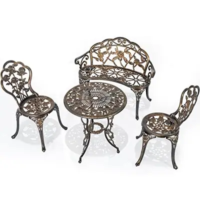 Sundale Outdoor 4 Piece Bistro Set, Cast Aluminum Umbrella Table Chair Loveseat Furniture All Weather Resistant Antique… - bronze cast aluminum bistro sets - B0B3MXX2ND