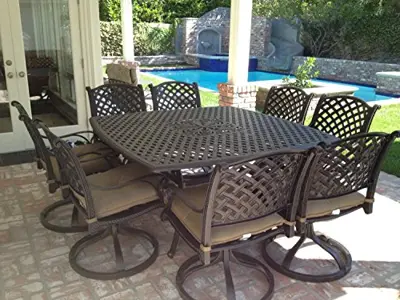 Nassau Cast Aluminum Powder Coated 9pc Outdoor Patio Dining Set with 64