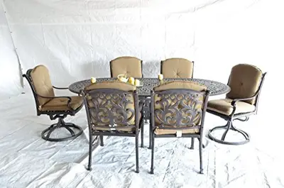 theWorldofpatio Mandalay Cast Aluminum Powder Coated 7pc Outdoor Patio Dining Set - Antique Bronze - bronze cast aluminum patio furniture - B01050FHIO