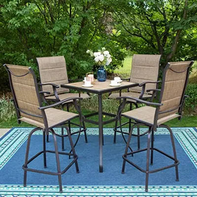 PHI VILLA 5 PCS Swivel Bar Stools Set, Outdoor Kitchen Bar Height Patio Bistro Set Padded Sling Fabric, All-Weather… - cast aluminum bar height patio furniture - B09K9WDZQJ