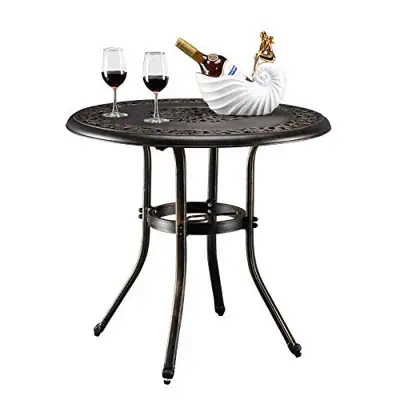 VINGLI Outdoor Bar Table, Patio Table Patio Dining Table with Umbrella Hole,Cast Aluminum Side Table Backyard Bistro… - cast aluminum bar tables - B08T7GHNB1