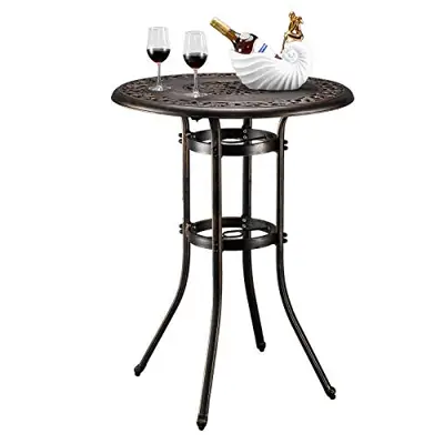 VINGLI Outdoor Bar Table, Patio Table Patio Dining Table with Umbrella Hole,Cast Aluminum Side Table Backyard Bistro… - cast aluminum bar tables - B08W455P6F