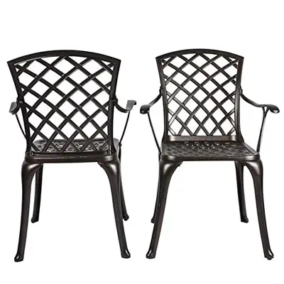 USSerenaY 2 Piece Patio Bistro Dining Chair Set Lattice Weave Cast Aluminum Outdoor Dining Chairs, Antique Bronze Finish - cast aluminum bistro chairs - B087P8VCK1