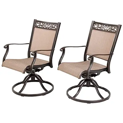 Casual World Patio Sling Dining Chairs Set of 2, Outdoor Furniture Swivel Rocker Chairs with All-Weather Aluminum Frame… - cast aluminum bistro chairs - B09F98BCRC