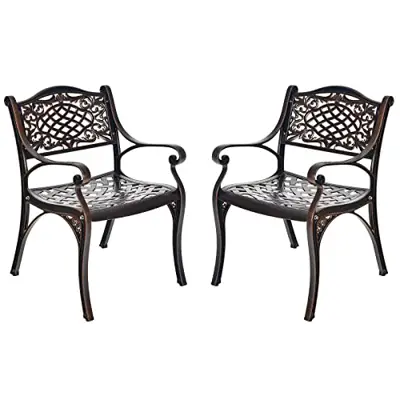 Giantex 2 Pieces Patio Chairs, Cast Aluminum Bistro Chairs with Armrest, All-Weather Patio Dining Chair with Adjustable… - cast aluminum bistro chairs - B0B3F79N3J