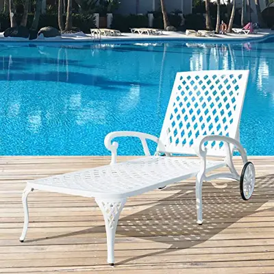 HOMEFUN Lounge Chairs for Outside, Chaise Lounge Outdoor Pool Tanning Chairs Cast Aluminum with Adjustable Backrest and… - cast aluminum chaise lounge - B084X5L9QH