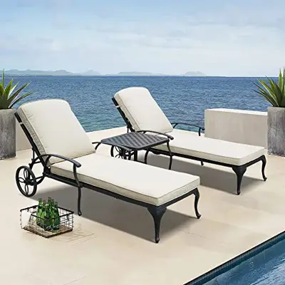 HONHPD 2 Pack Lounge Chairs for Outside, Chaise Lounges Outdoor Pool Chair Cast Aluminum Patio Furniture Tanning with… - cast aluminum chaise lounge - B0B7WNDDY8