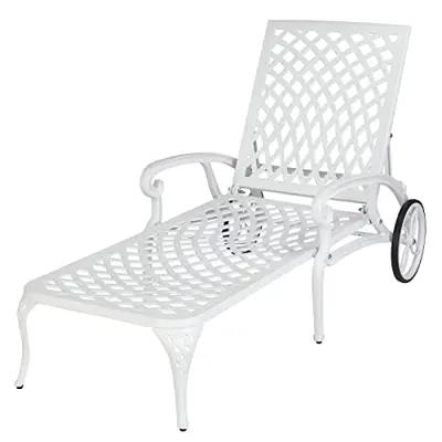 VINGLI Cast Aluminum Outdoor Chaise Lounge Chair with Wheels, Tanning Chair with 3-Position Adjustable Backrest, Patio… - cast aluminum chaise lounges with wheels - B0BVVDGLCP