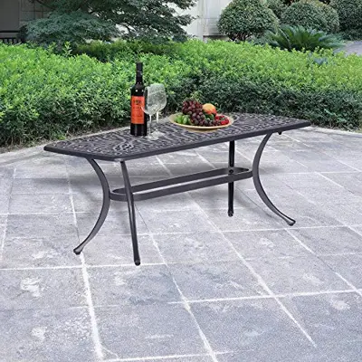 iPatio Athens Cast Aluminum Patio Table for Indoor/Outdoor - Casual Low Raised Rectangular Patio Coffee Table - cast aluminum coffee tables - B073P24RKG