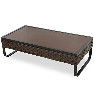 Romayard Long Patio Coffee Table with U Shape Leg Cast Aluminum Tabletop, 47.2