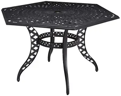 Christopher Knight Home Cayman Outdoor Cast Aluminum Hexagonal Dining Table, Antique Matte Black - cast aluminum dining tables for 6 - B0756M24VZ