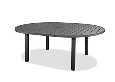 Aloha Indoor/Outdoor Extendable Oval Dining Table in Grey Aluminum, Powder-Coating Finished - cast aluminum dining tables for 8 - B07MBHMGH4