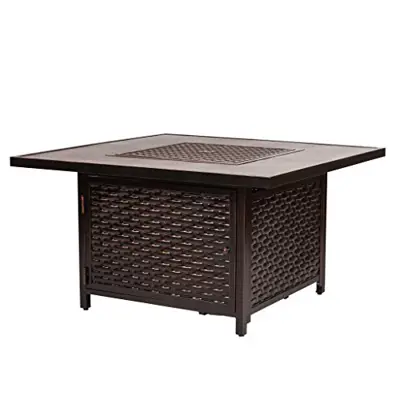 Fire Sense 62573 Baker Cast Aluminum Convertible Fire Pit Table LPG Gas 55,000 BTU Outdoor Portable Firepit Includes Fire Bowl Lid, Vinyl Cover & Clear Fire Glass - Antique Bronze Finish - Square - cast aluminum fire pit tables - B078VM7SLM