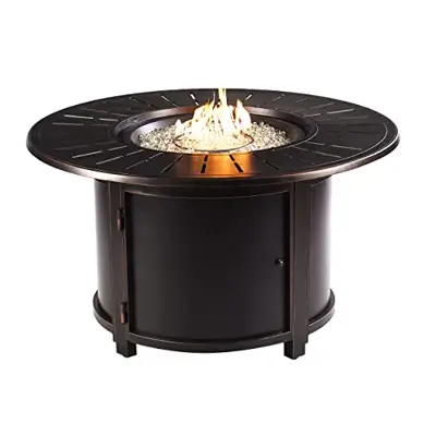 Oakland Living Aluminum 55,0000 BTU 44 in. Round Propane Black Fire Pit Table with Fire Beads, Lid, Propane Tank Cover and Table Fabric Covers in Copper Finish, (AZNOBU-FPT-AC) - cast aluminum fire pit tables - B07YD5SVDC