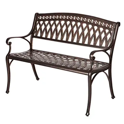 Patio Sense 62441 Simone Cast Aluminum Patio Bench Heavy Duty Rust Free Metal Construction Front Porch, Backyard, Lawn… - cast aluminum garden benches - B074PBSYB5