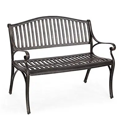 Christopher Knight Home Camille Outdoor Traditional Cast Aluminum Bench, Bronze - cast aluminum garden benches - B08B3QY37X