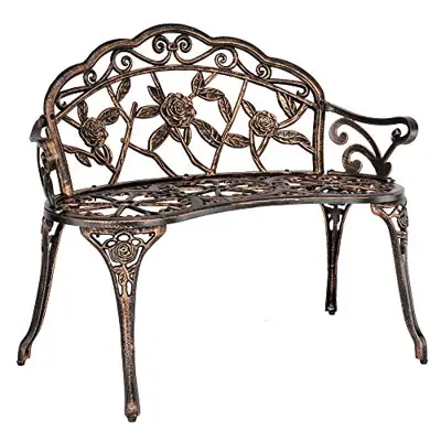 Patio Park Garden Outdoor Metal Rose Bench,Cast Iron Cast Aluminium Frame Antique Finish Chair,Accented Lawn Front Porch… - cast aluminum garden benches - B0BG58T6MQ