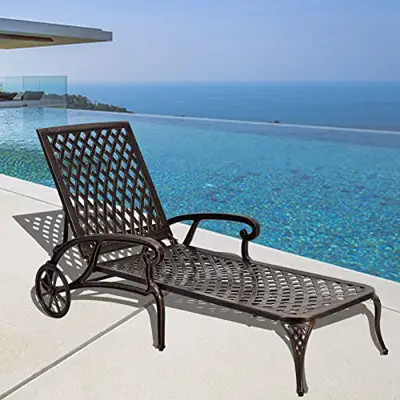 ROIYEIER Lounge Chairs for Outside, Chaise Lounge Outdoor Cast Aluminum with Adjustable Backrest and Moveable Wheels for… - cast aluminum lounge chairs - B0B1TMRW2H