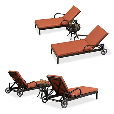 PURPLE LEAF Outdoor Chaise Lounge Chair Set 4 Cast Aluminum Adjustable Chairs with 2 Side Tables for Outside Beach… - cast aluminum lounge sets - B0BJ783W6L