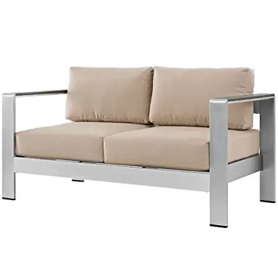 Modway Shore Aluminum Outdoor Patio Loveseat in Silver Beige - cast aluminum loveseats - B01L9594R4