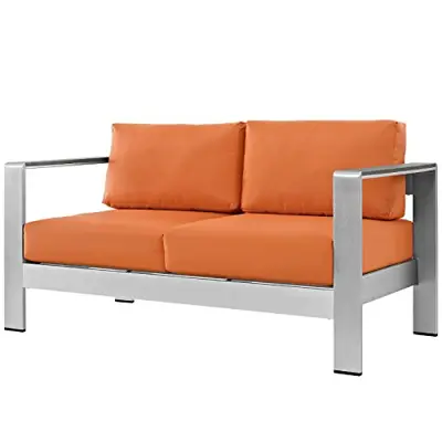 Modway Shore Aluminum Outdoor Patio Loveseat in Silver Orange - cast aluminum loveseats - B01L9597BW