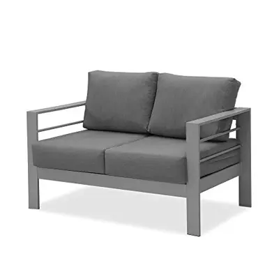 Wisteria Lane Patio Furniture Aluminum Loveseat, All-Weather Outdoor 2 Seats Sofa Couch, Gray Metal Chair with Dark Grey… - cast aluminum loveseats - B08CHFY9KY