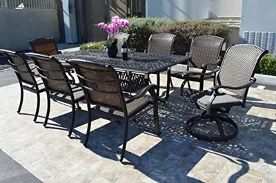 Santa Clara Outdoor Patio 9 pcs Dining Set 44 x 84 Dark Bronze Cast Aluminum - cast aluminum outdoor dining furniture - B01N0ZZ6EL