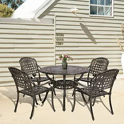 W WARMHOL 5-Piece Outdoor Patio Dining Set, All-Weather Cast Aluminum Patio Furniture Set for Backyard Garden Deck with… - cast aluminum outdoor dining furniture - B09JG22KSL