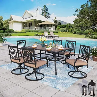 Sophia & William Patio Dining Set Patio Furniture Set 7 Pieces, 6 x Swivel Garden Chairs with Cushion, 1 Patio Rectangle… - cast aluminum outdoor dining furniture - B0B3GY2D6K